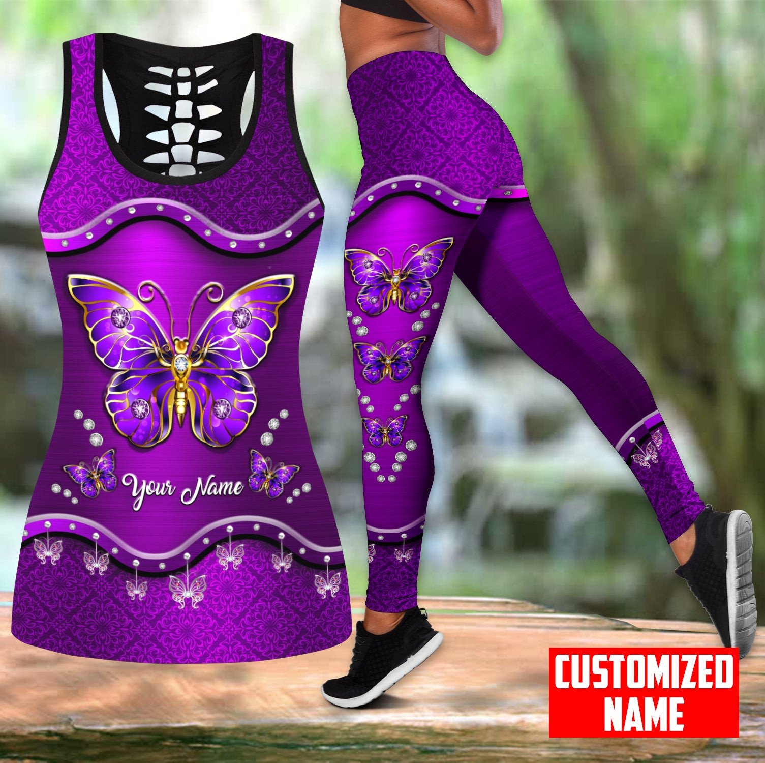 Yoga Fitness Name - Nome personalizzato Farfalla Canotta cava stampata