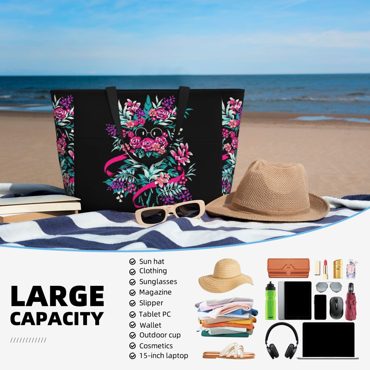 Borsa tote da spiaggia floreal - Yoga Fitness Merch recensione e prezzo